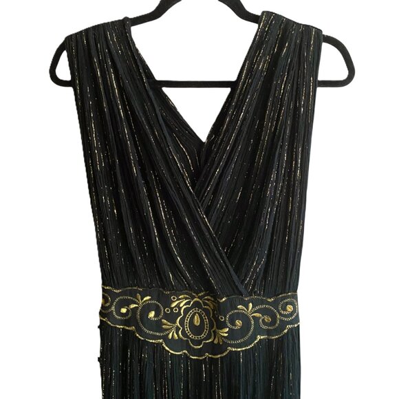 Vintage black and gold metallic Goddess sun dress, cotton, gauzy, long - Picture 5 of 15
